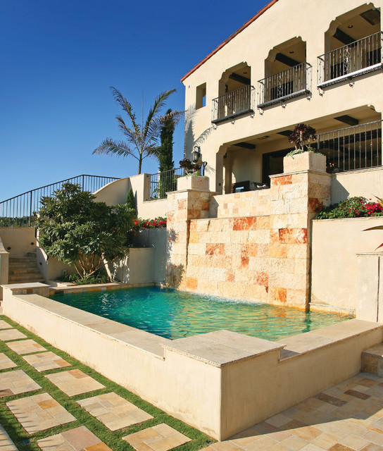 Pools, swimming pools, pool coping, pool deck, pool fountain mediterranean-swimming-pool