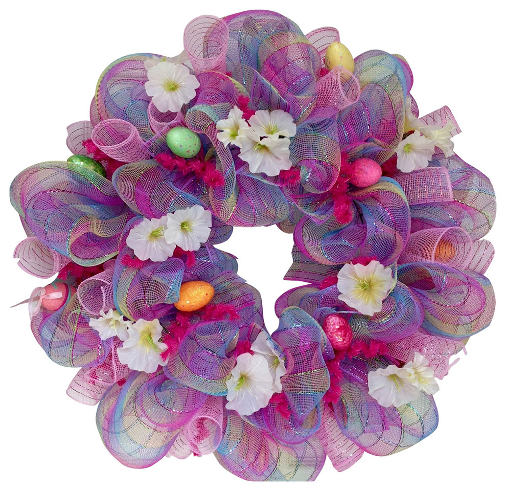 Easter Egg Deco Shimmering Pastel Deco Mesh Wreath Contemporary