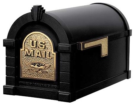 Gaines Mfg Keystone Curbside Black Mailbox, Polished Brass, Eagle