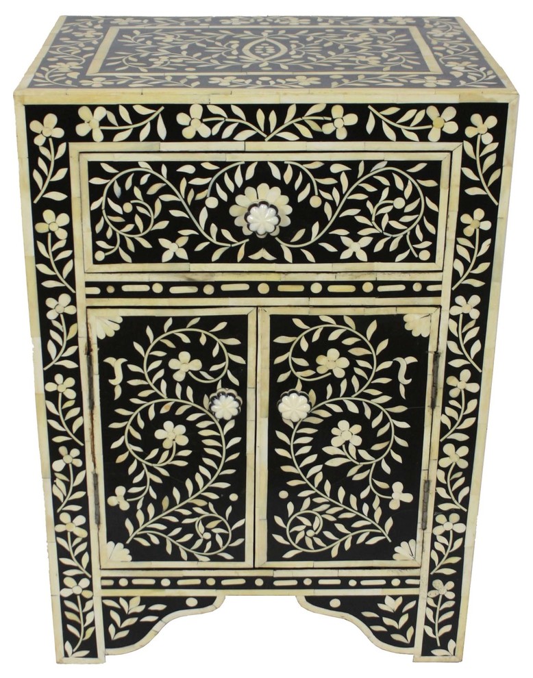 Moroccan Bone Accent Nightstand Mediterranean Nightstands And