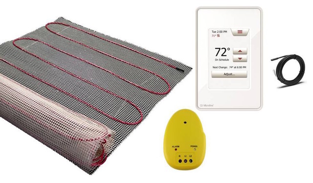 Electric Floor Warming Mat System With Touch Screen GFCI Thermostat, 25 Sq Ft