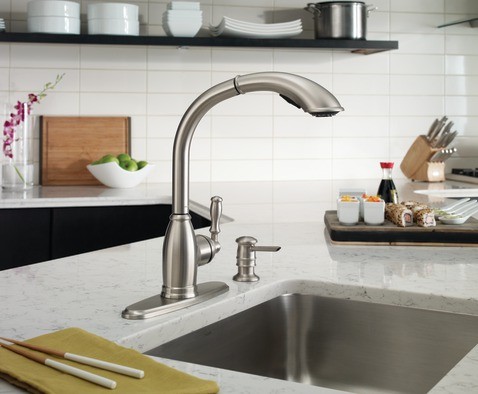 Moen Sage Spot resist stainless one-handle high arc pullout kitchen faucet