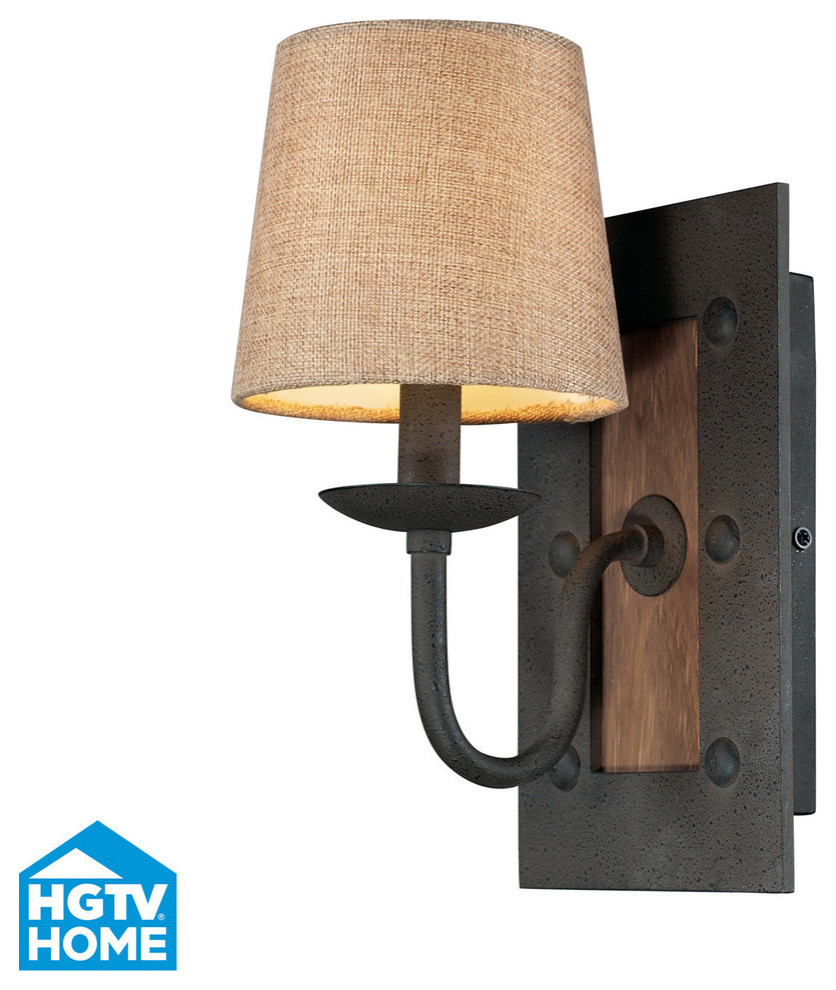 Early American 1-Light Sconce, Colonial Maple And Vintage Rust