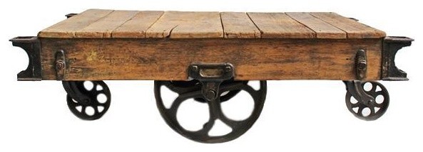 Industrial Cart Coffee Table, Furniture Trolley Coffee Table