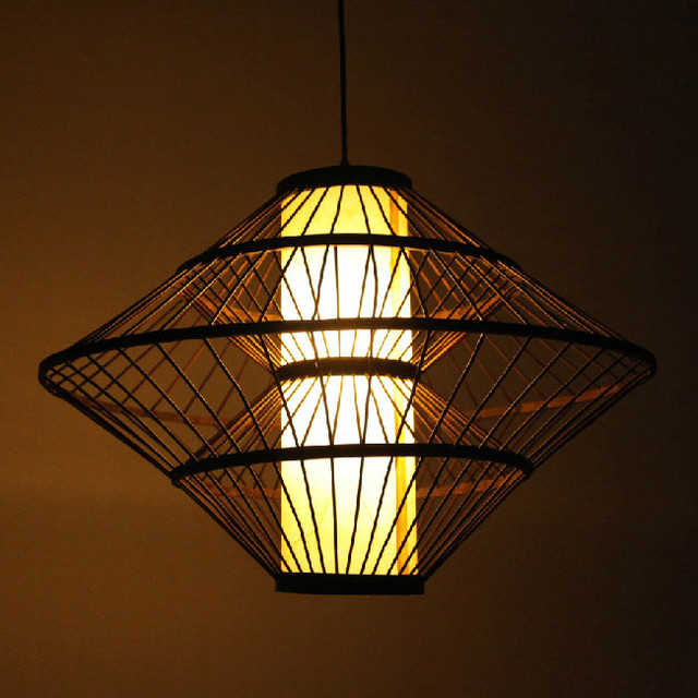 Modern Bamboo and Parchment Shade Pendant Lighting