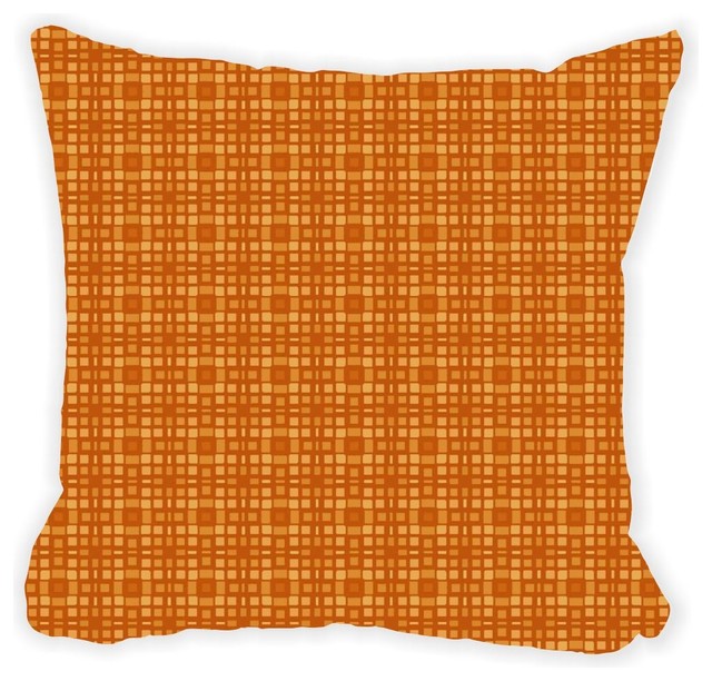 Grunge Amber Plaid Microfiber Throw Pillow Contemporary Grunge Amber Plaid Microfiber Throw Pillow No Fill