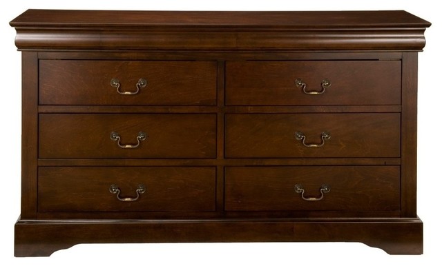 Rubberwood 6 Drawer Dresser With Antique Handles Brown