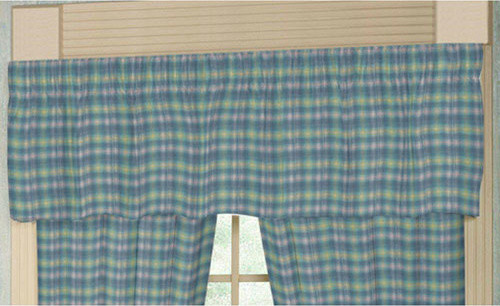 Blue Aqua and Pink Plaid Fabric Curtain Valance 54 x 16 Inch