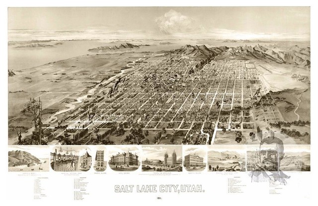 old salt lake city maps Historic Salt Lake City Ut Map 1891 Vintage Utah Art Print Decor old salt lake city maps