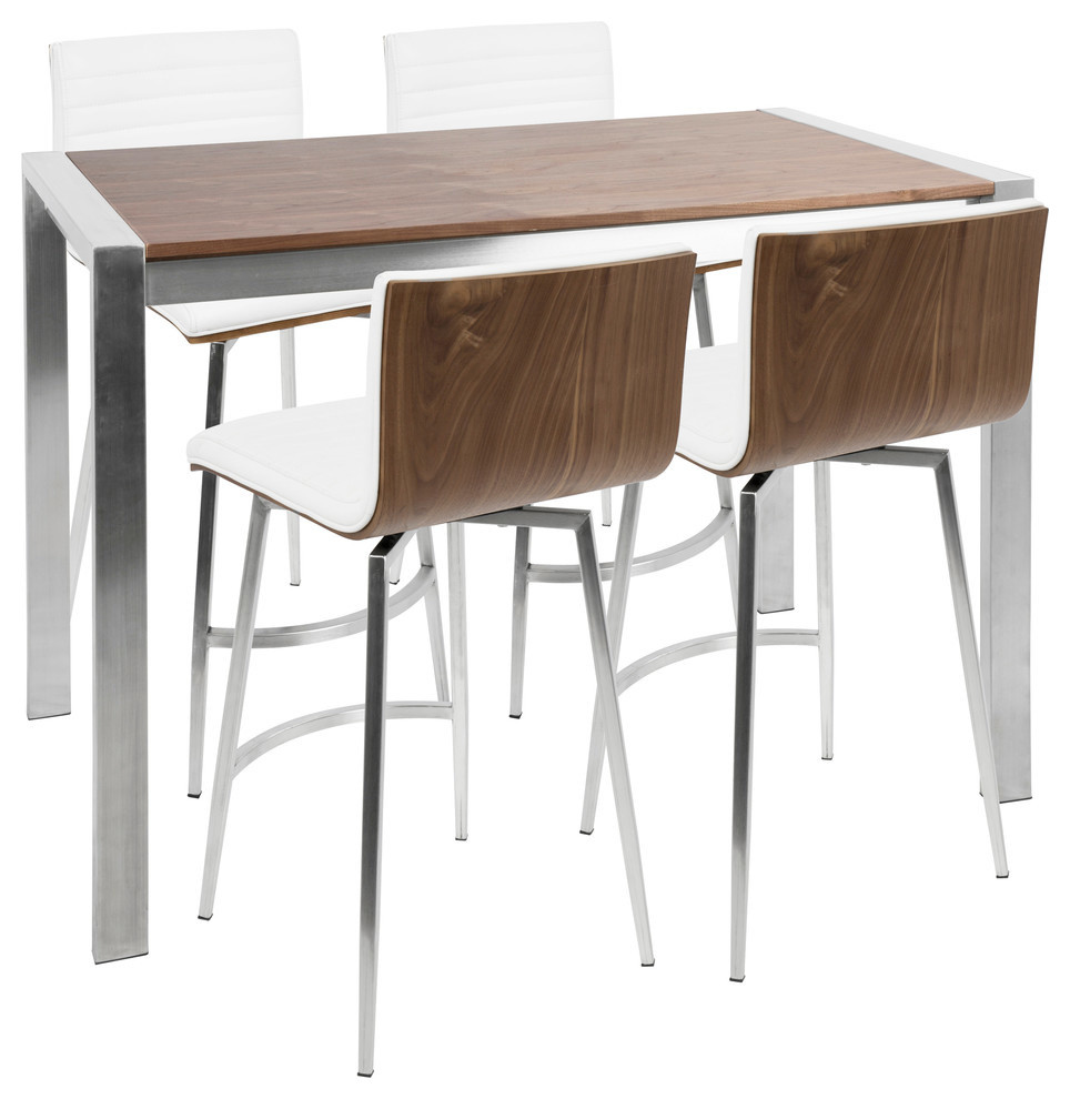 LumiSource Mason 5-Piece Counter Set, Stainless Steel, Walnut White PU Leather