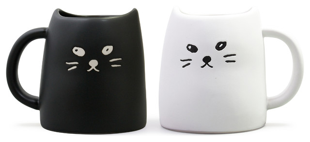 Black And White Cat Mug Set Contemporary Mugs By Miya Company Black And White Cat Mug Set
