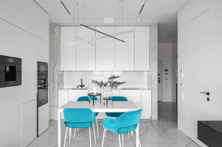 Кухня-гостиная с синим диваном: 60 фото дизайн интерьера