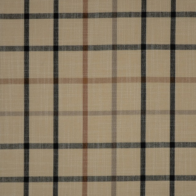 Blackstone Black Beige Neutral Plaid Linen Woven Upholstery Fabric