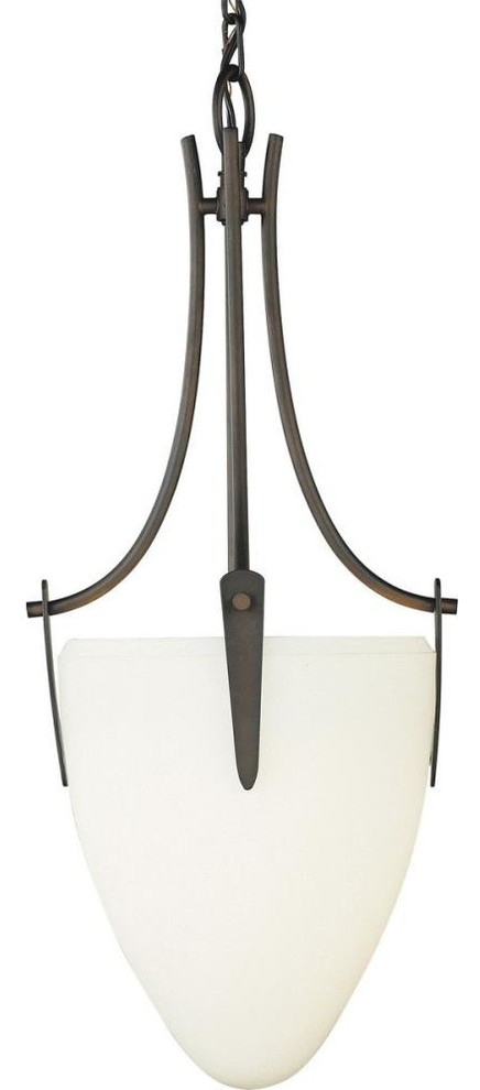 1-Light Oil Rubbed Bronze Opal White Etched Glass Foyer Hall Pendant