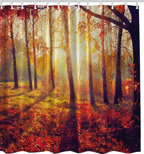 Autumn Forest Fabric Shower Curtain Contemporary Curtains Autumn Forest Fabric Shower Curtain