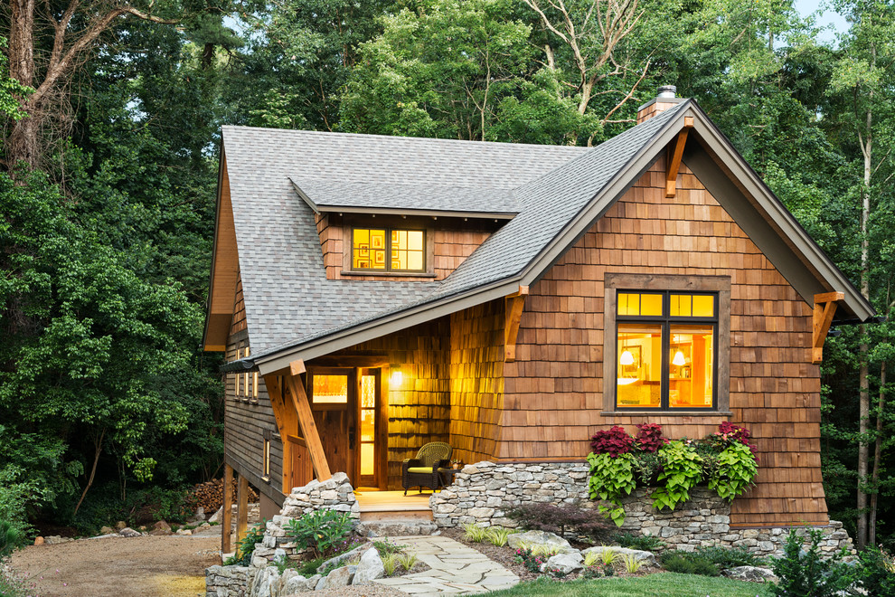Inspiration for a country exterior in Chicago with wood siding.