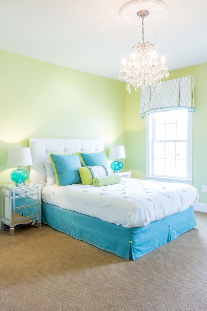 Inspiration for a transitional guest bedroom in Baltimore with green walls and carpet.