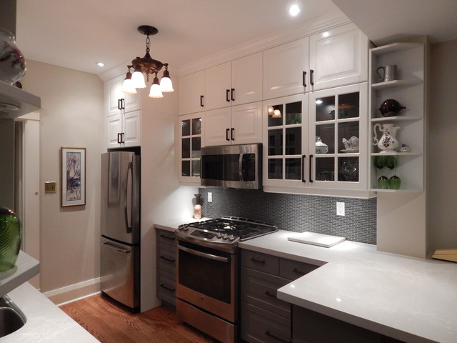 IKEA Kitchens - Lidingo Gray and White with Stacked Wall Cabinets