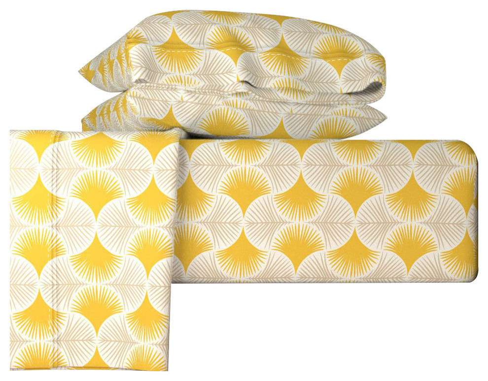 Tropical Geometry Yellow Yellow 4 Piece Sheet Set, Queen