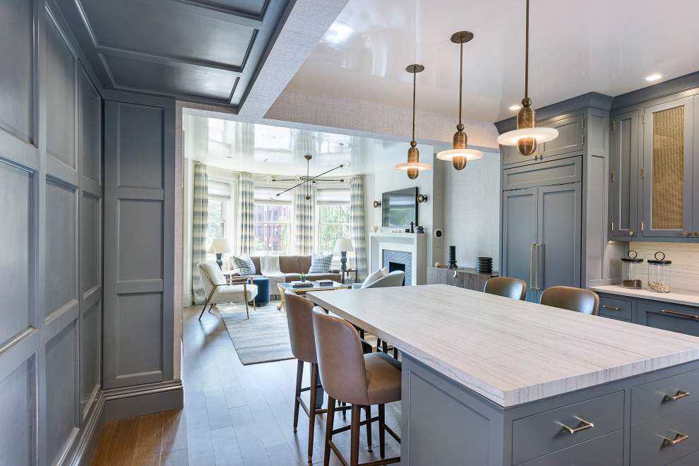 Example of a transitional kitchen design in Boston
