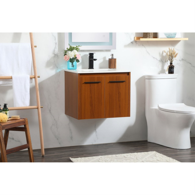 24" Single Bathroom Vanity, Teak Modern Bathroom Vanities And Sink