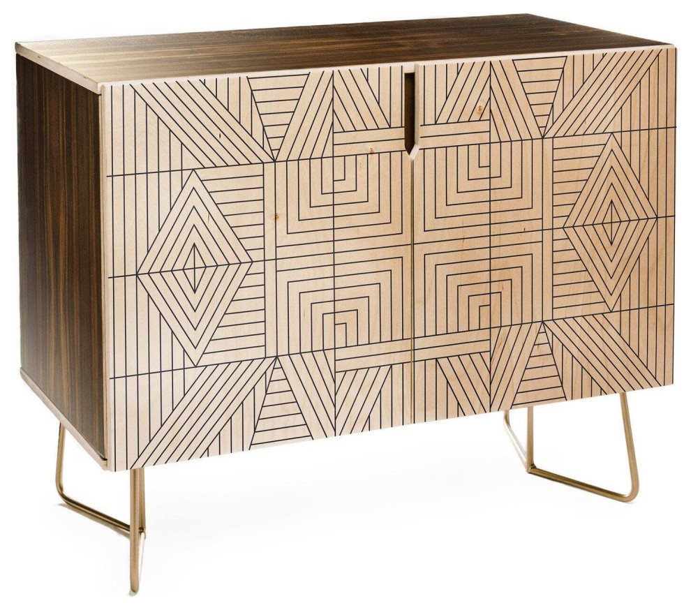 Unique Sideboard, Sleek Golden Metal Legs & Geometric Patterned Cabinet Doors - Contemporary ...