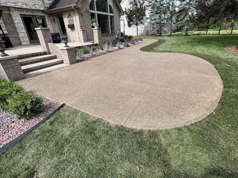 Cement Patio Rounded Exposed Aggregate Concrete Patio and Walkway - Traditional - Landscape ...