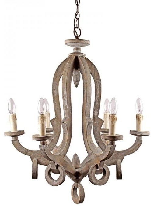6-Light Candle-Style Wooden Chandelier