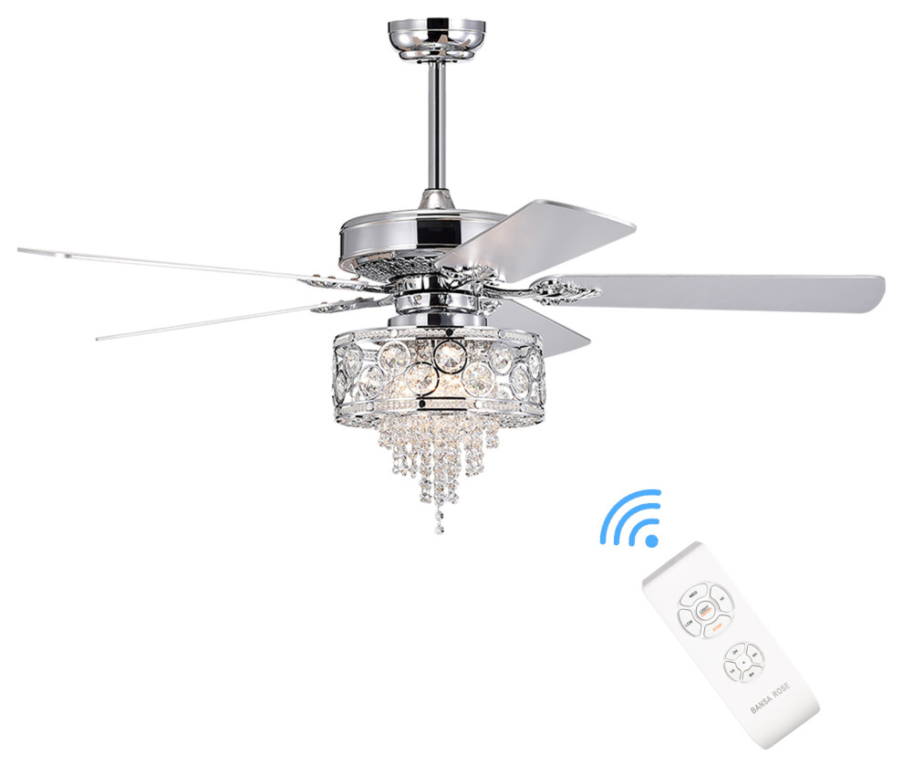 52" Crystal Chandelier Ceiling Fan With LED Light and Remote Control Traditional Ceiling