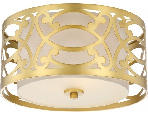 Filigree 2 Light Flush Mount Natural Brass Finish Beige Linen