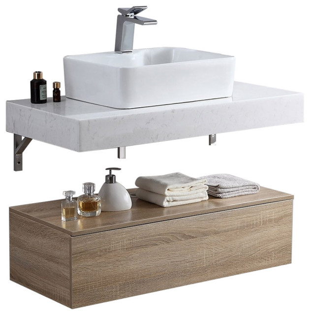 White Floating Wall Mounted Bathroom, Wall Hung Sink Vanity