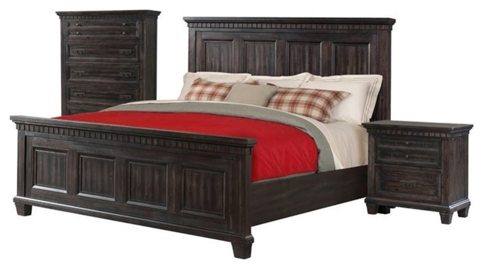 Picket House Furnishings Steele 3 Piece King Bedroom Set in Smokey Gray
