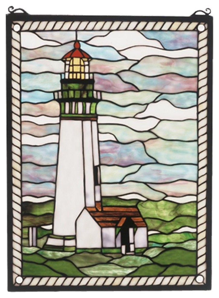 Meyda Lighting 55949 15"W X 20"H Yaquina Head Lighthouse Stained Glass Window
