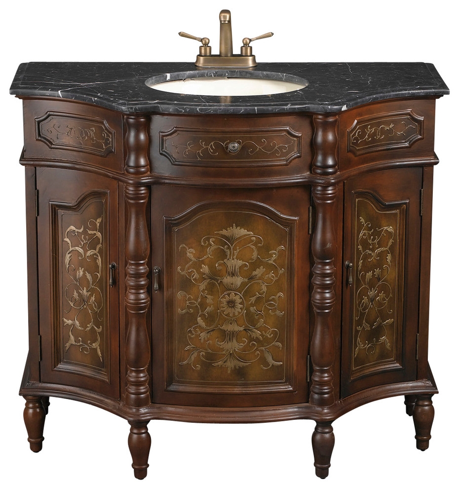 Hand Painted Brown Vanity Sink With Black Granite Traditional