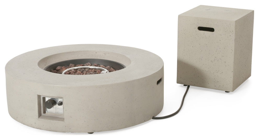GDF Studio Hearth Circular 50K BTU Outdoor Gas Fire Pit Table With Tank Holder, Light Gray