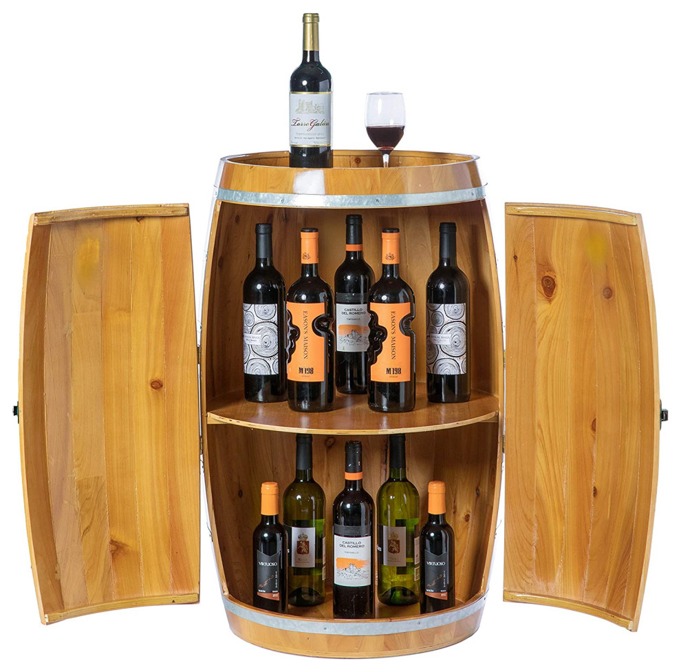 Unique Wine Barrel Shape With Ample Storage Space, Brown
