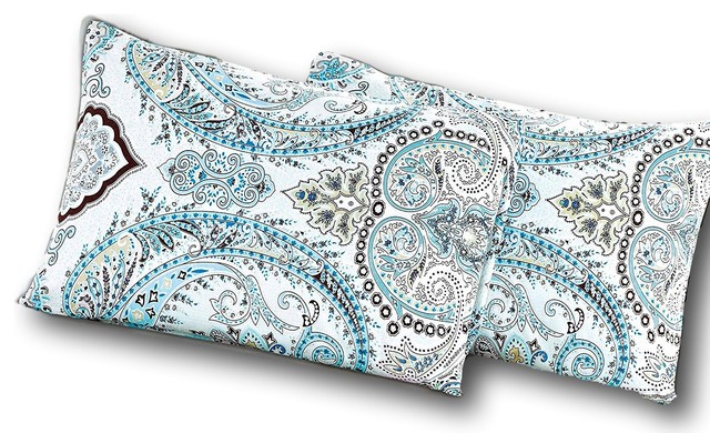 Tache 2 Piece Cotton Frozen Forest Blue Paisley Pillow Covers