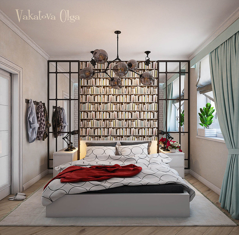 Интерьер спальни в скандинавском стиле.