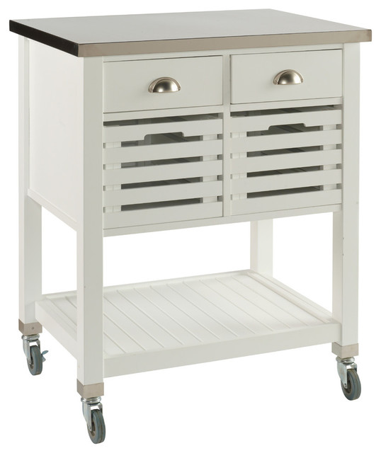 Linon Robbin Kitchen Cart In White With Stainless Steel Top