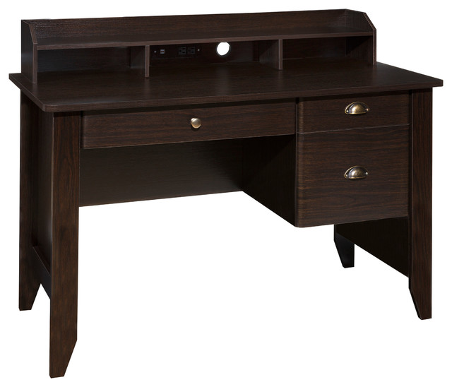 Onespace Executive Desk With Hutch Usb And Charger Hub Wood Grain Onespace Executive Desk With Hutch Usb And Charger Hub Wood Grain
