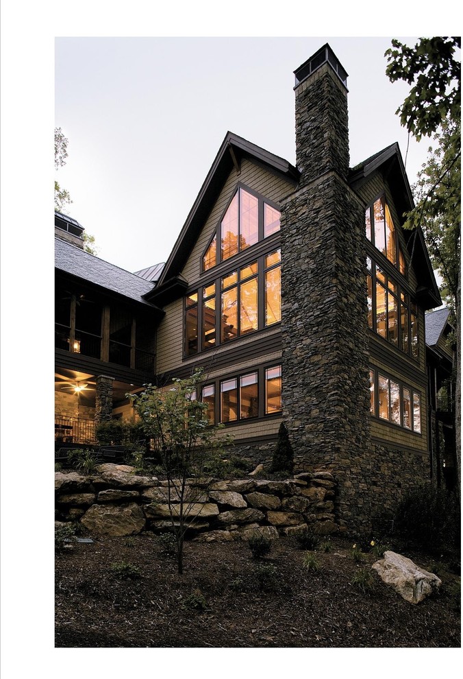 Inspiration for a large contemporary two-storey exterior in Minneapolis.