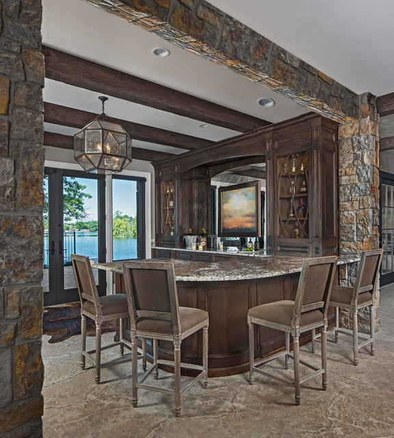 Old World Lake Home traditional-home-bar