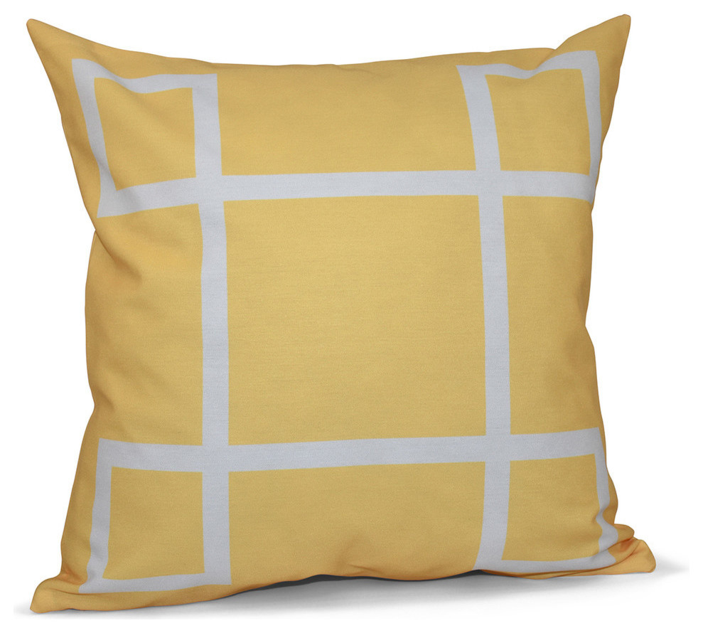 Geometric Decorative Outdoor Pillow, Lemon, 18"x18"