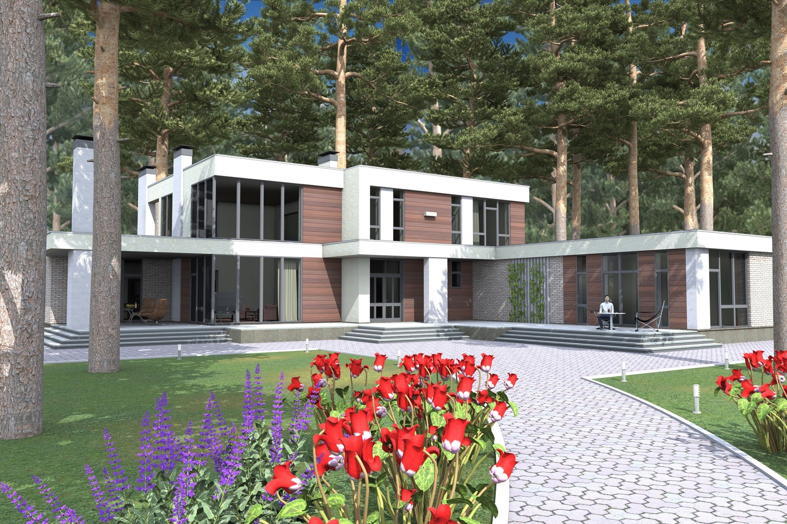 Проект современного дома со вторым светом и бассейном