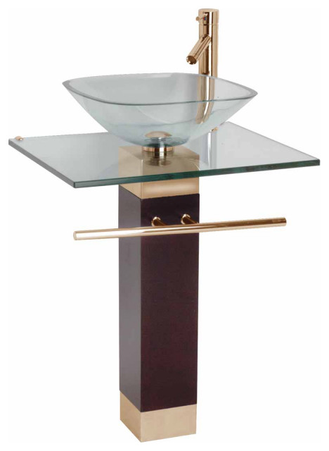 Glass Pedestal Sink Gold Pvd Vanity, Pedestal Bathroom Vanity