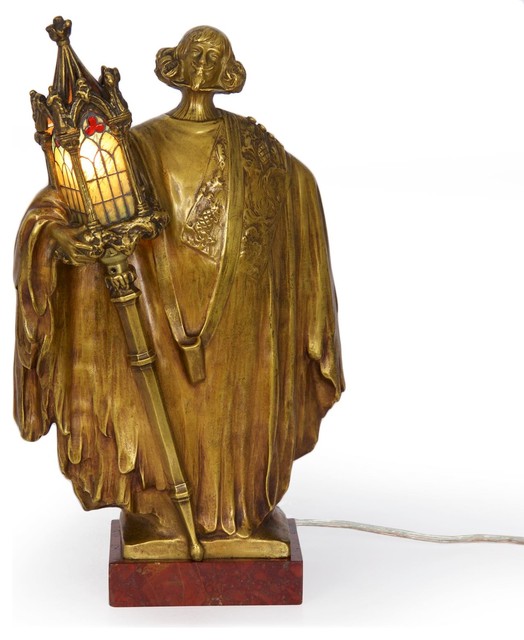 Consigned French Art Nouveau Bronze Sculpture Table Lamp By Léo Laporte Blairsy