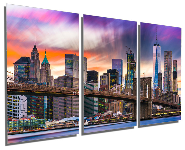 Colorful New York City Skyline, 3Panel Metal Print Wall