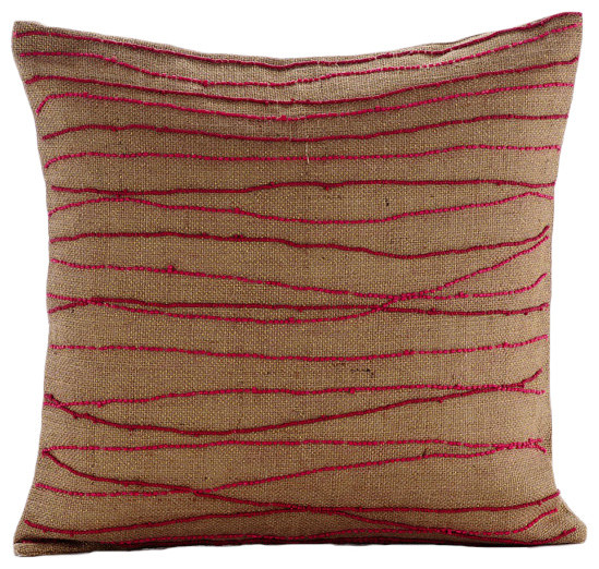 Red Jute Embroidered Burlap Lurex Red Decorative Pillow Cover