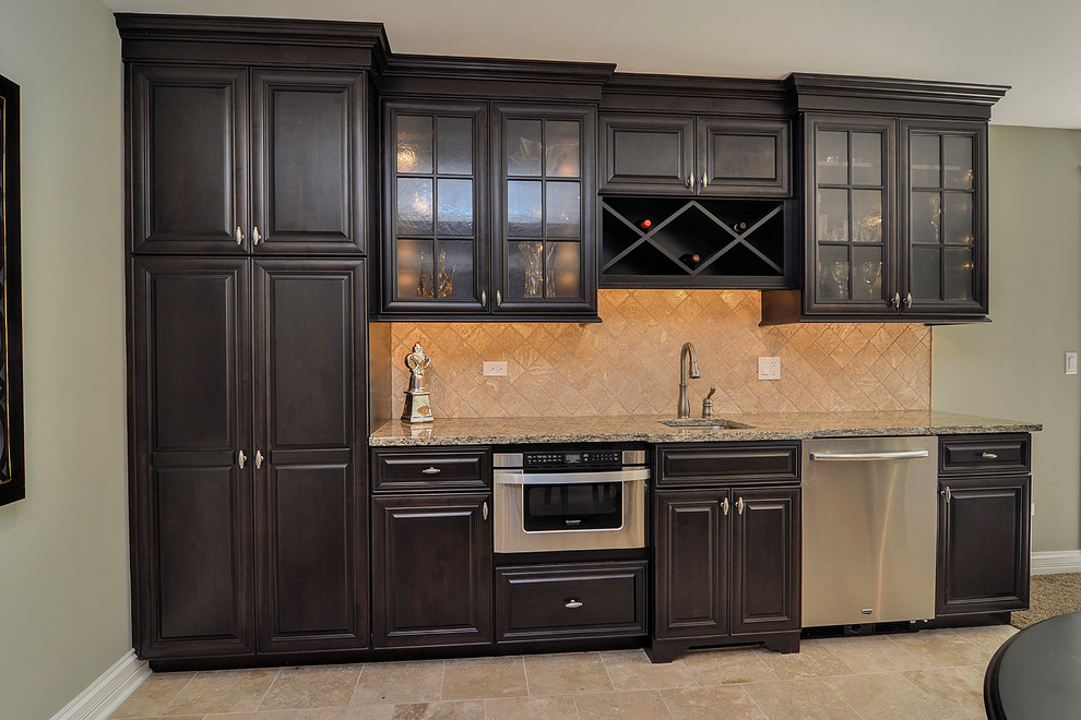 Example of a large classic walk-out carpeted basement design in Nashville with green walls