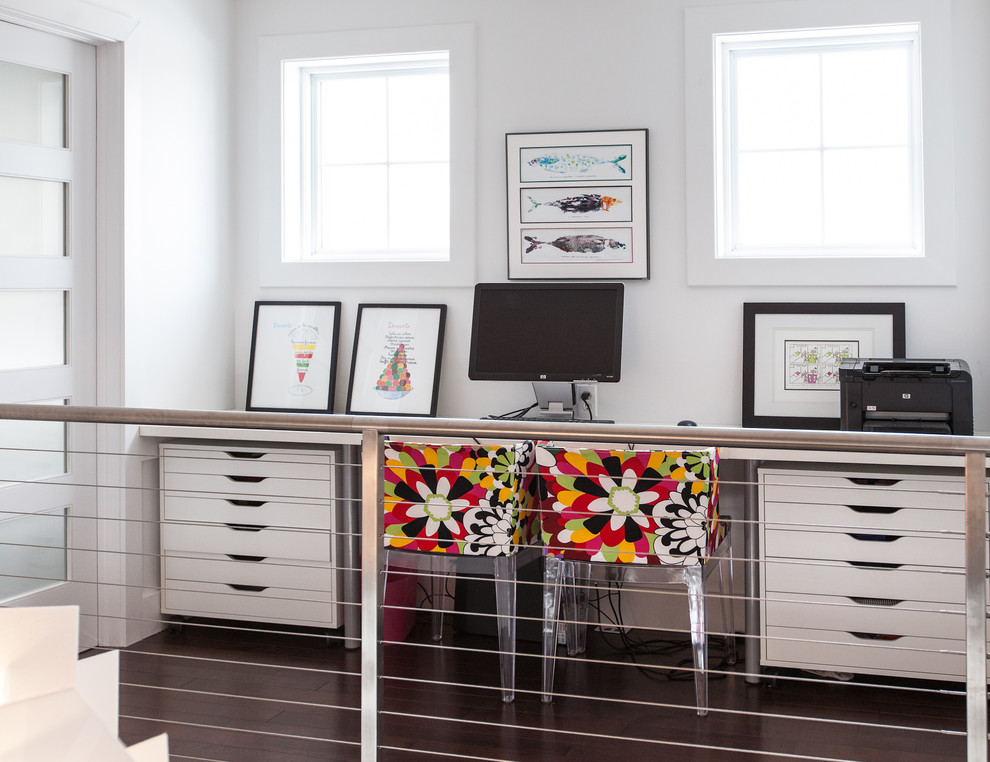 Design ideas for a contemporary home office in Other with a built-in desk.